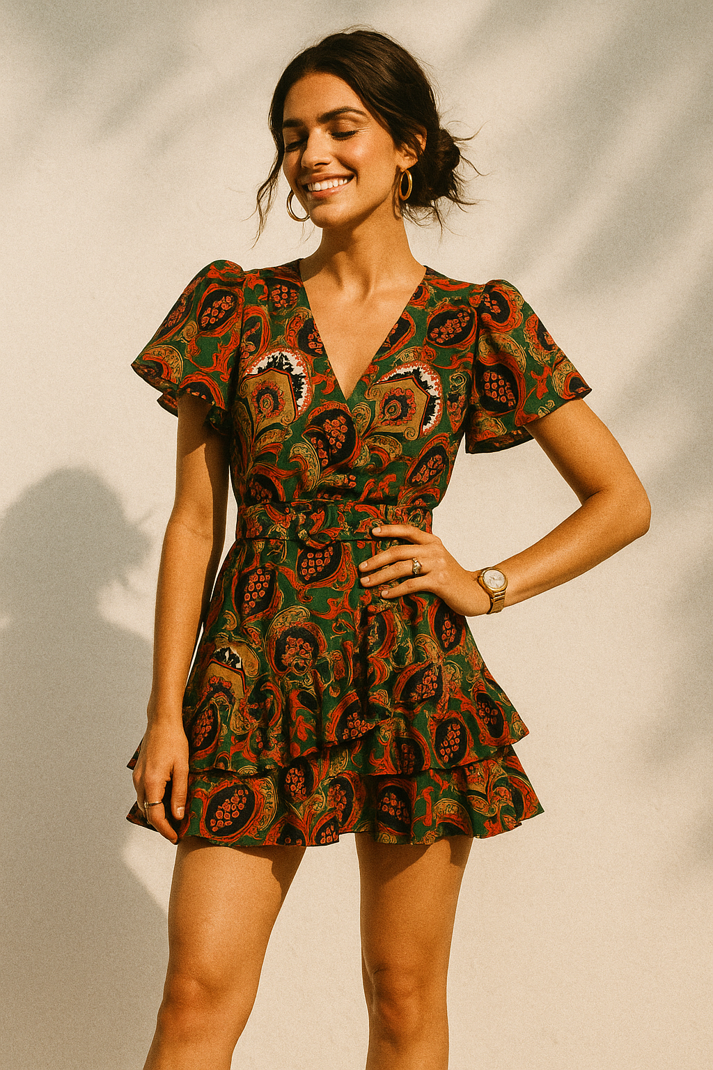 Green Aboriginal Damask Digital Printed Fabric