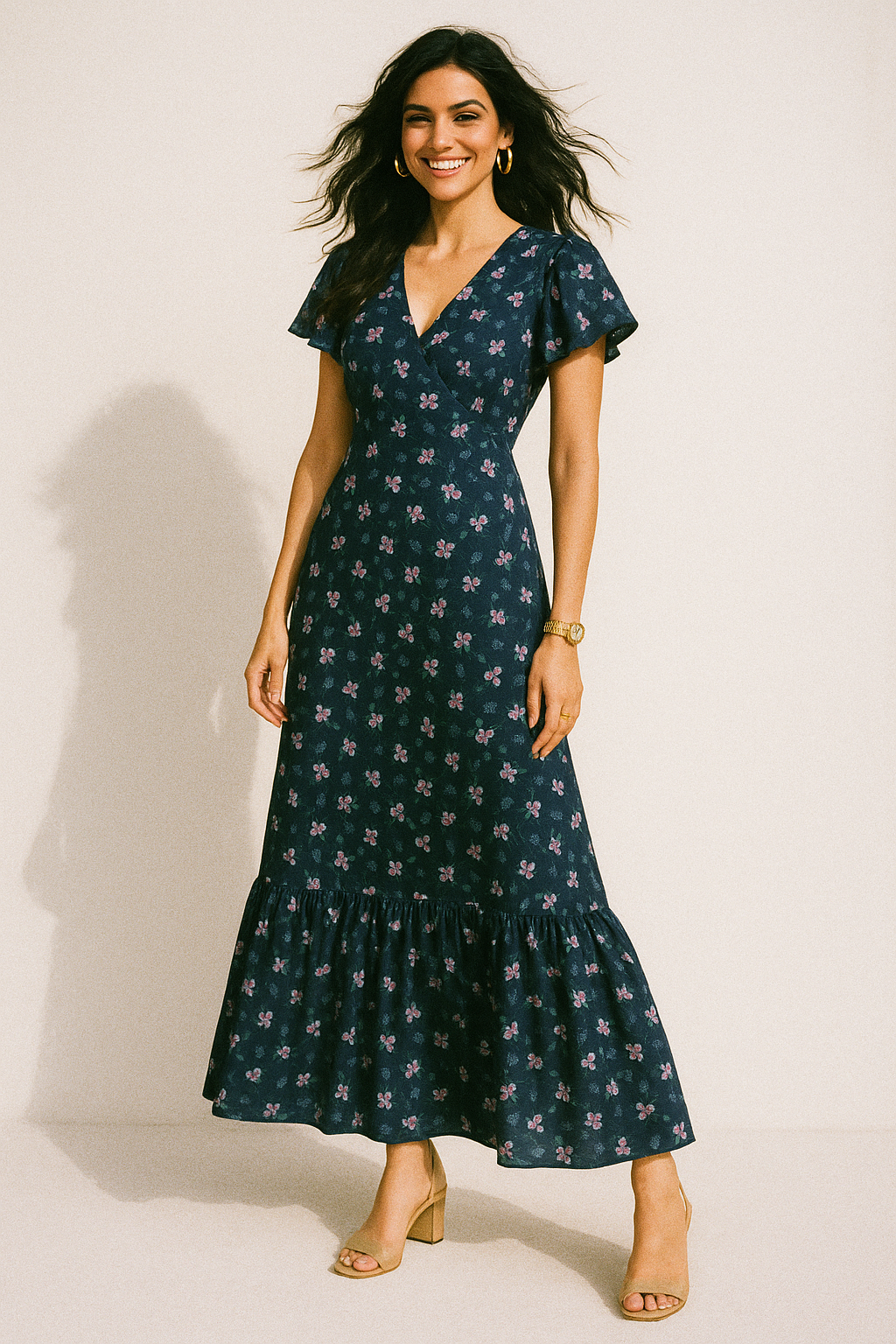 Flowers Floating over Blue Base Digital Printed Fabric