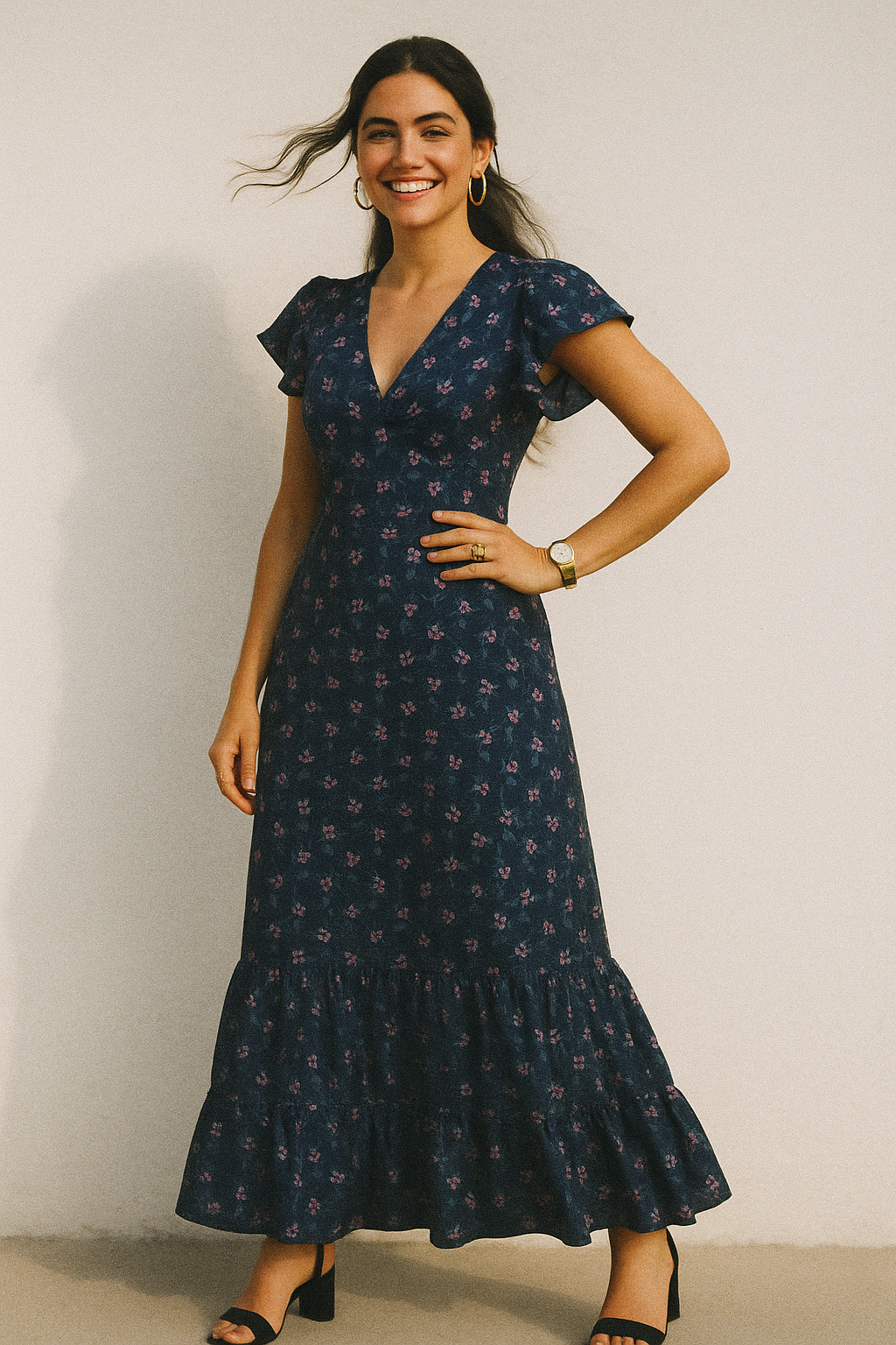 Flowers Floating over Blue Base Digital Printed Fabric