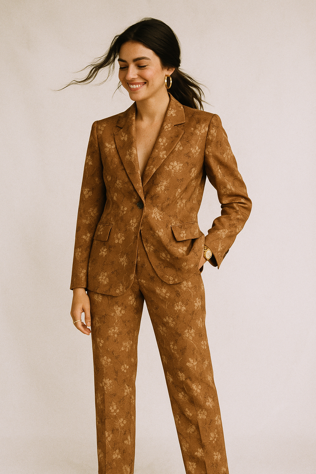 Brown Brush Painted Flower Digital Printed Fabric