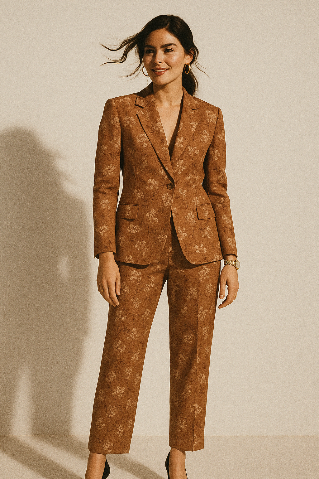 Brown Brush Painted Flower Digital Printed Fabric