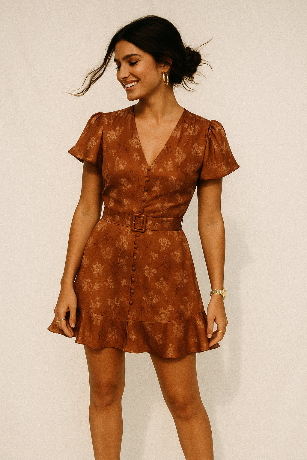 Brown Brush Painted Flower Digital Printed Fabric