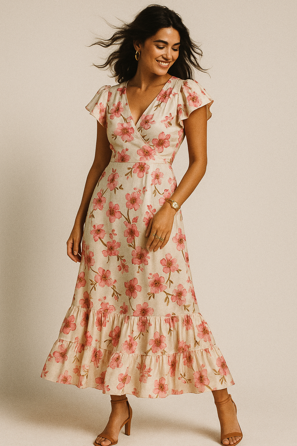 Beautiful Red Flowers over White Base Digital Printed Fabric