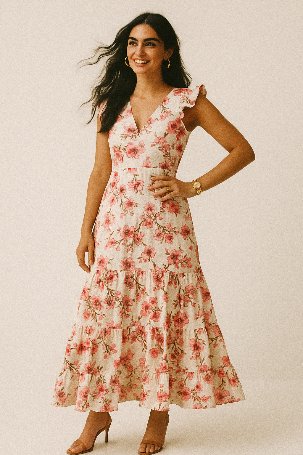 Beautiful Red Flowers over White Base Digital Printed Fabric