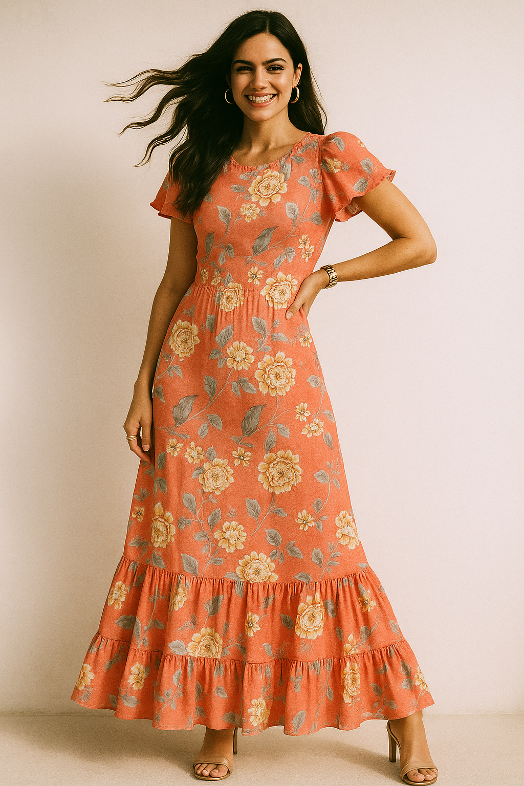 Beautiful Red Base Floral Vine Digital Printed Fabric