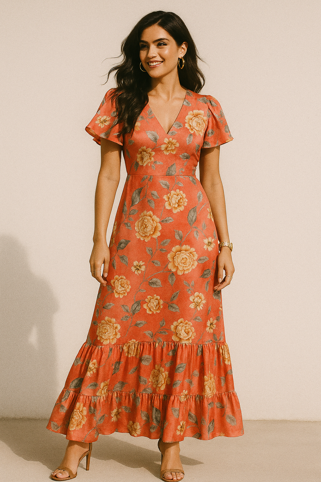 Beautiful Red Base Floral Vine Digital Printed Fabric