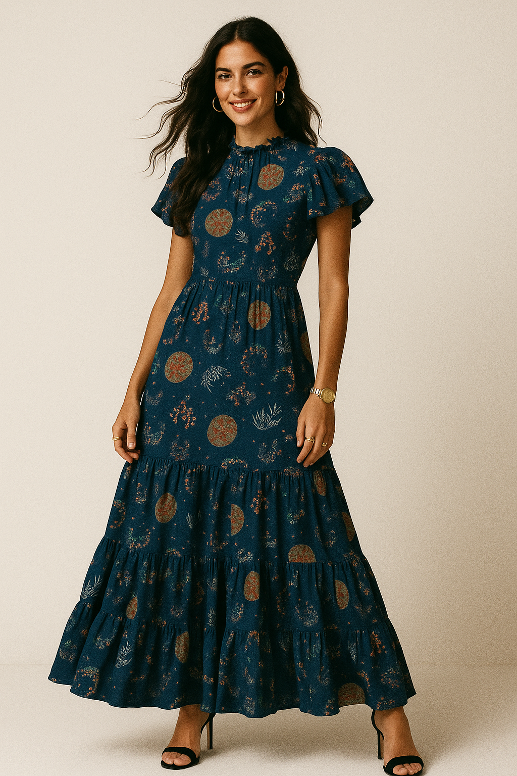 Beautiful Quirky Pattern over Blue Base Digital Printed Fabric