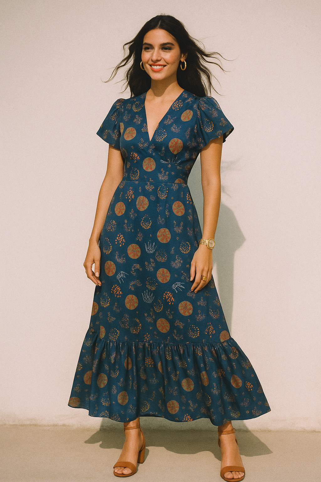 Beautiful Quirky Pattern over Blue Base Digital Printed Fabric