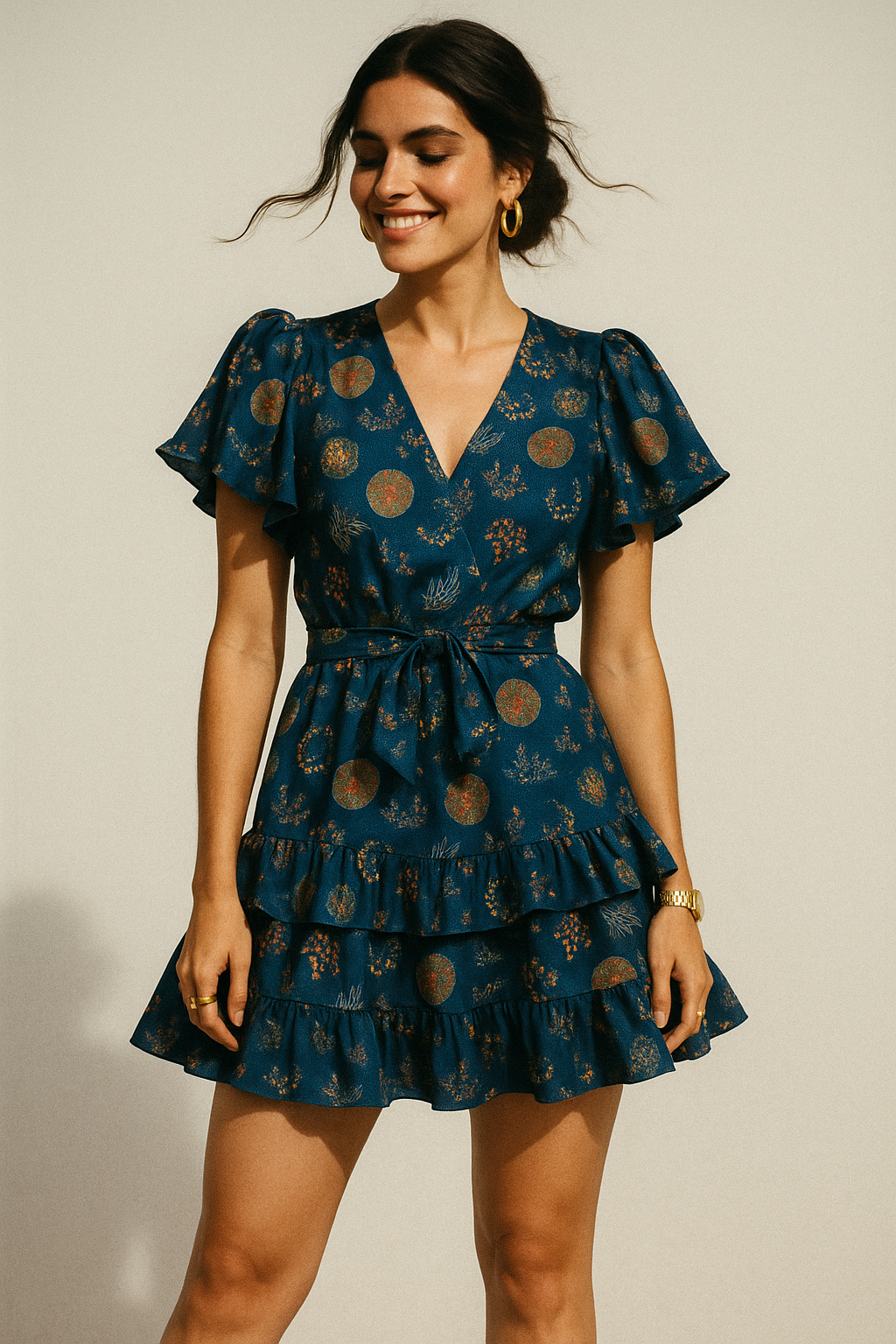 Beautiful Quirky Pattern over Blue Base Digital Printed Fabric