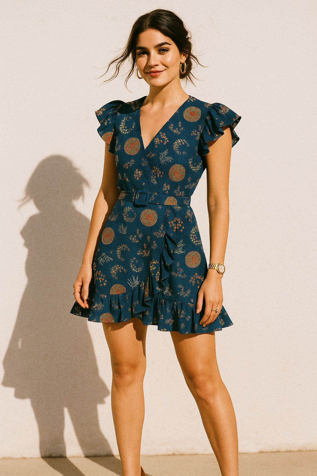 Beautiful Quirky Pattern over Blue Base Digital Printed Fabric