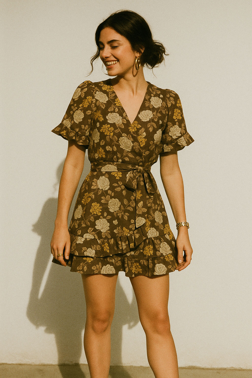 Beautiful Floral Vine Over Brown Base Digital Printed Fabric