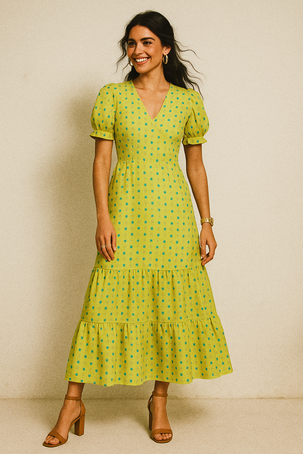 Lemon Yellow Small And Single Motif Allover Digital Printed Fabric - Crepe