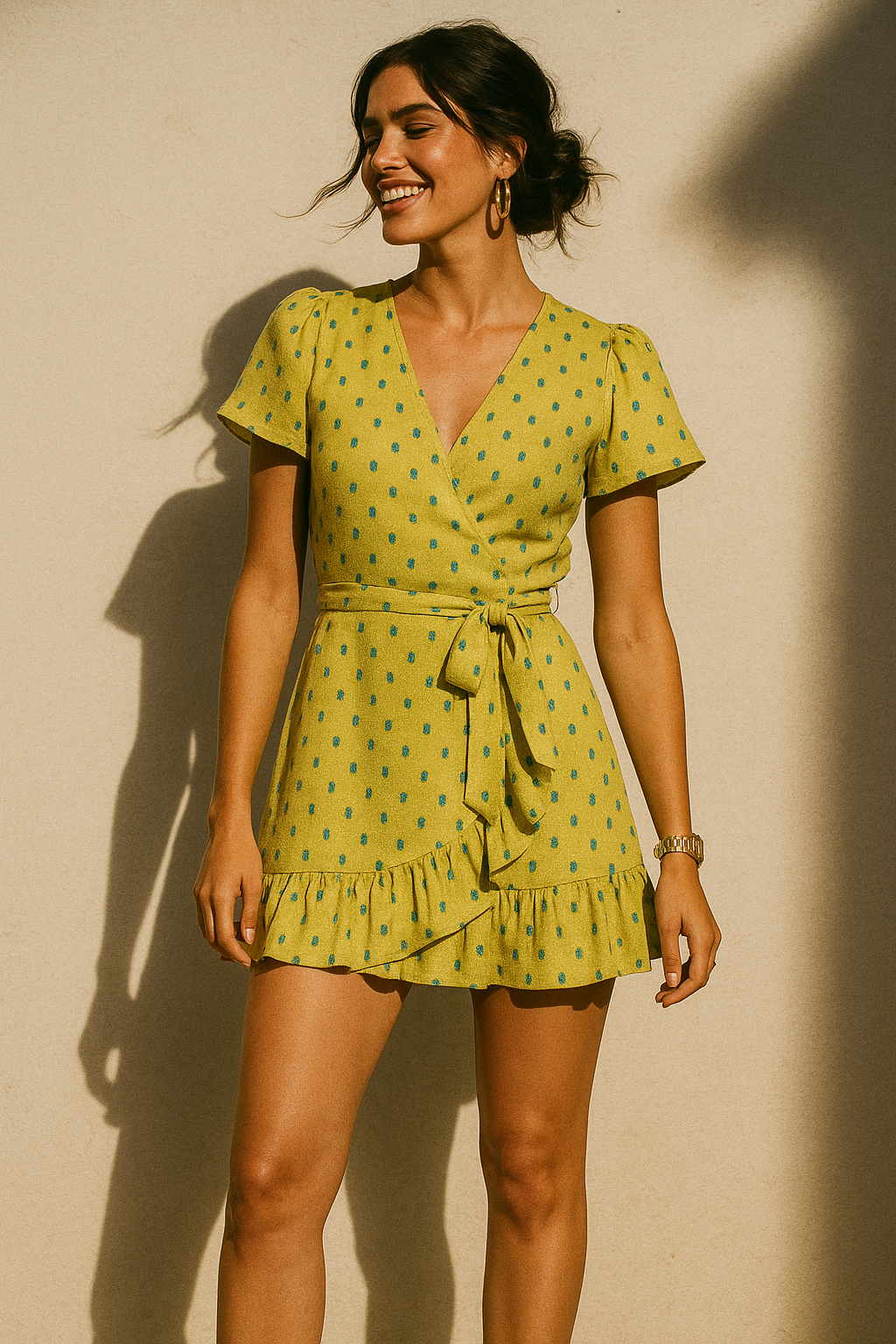 Lemon Yellow Small And Single Motif Allover Digital Printed Fabric - Crepe