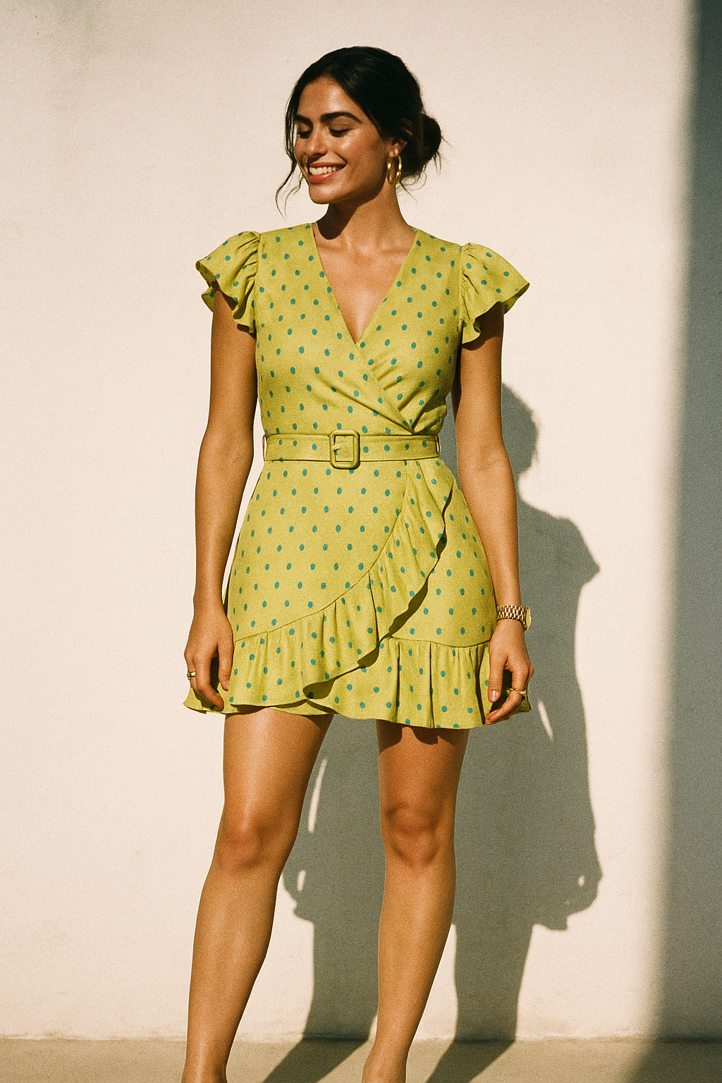 Lemon Yellow Small And Single Motif Allover Digital Printed Fabric - Crepe