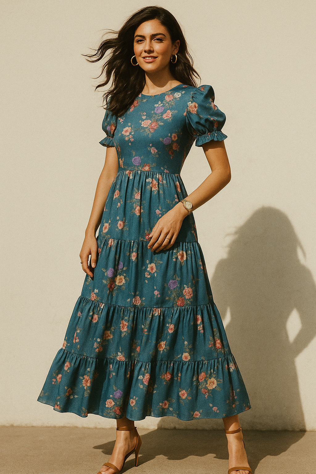 Colourful Flower Bunch Digital Printed Fabric - Crepe