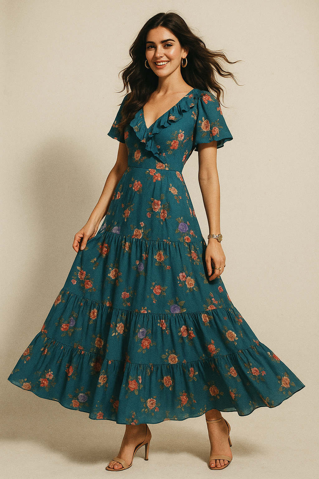 Colourful Flower Bunch Digital Printed Fabric - Crepe