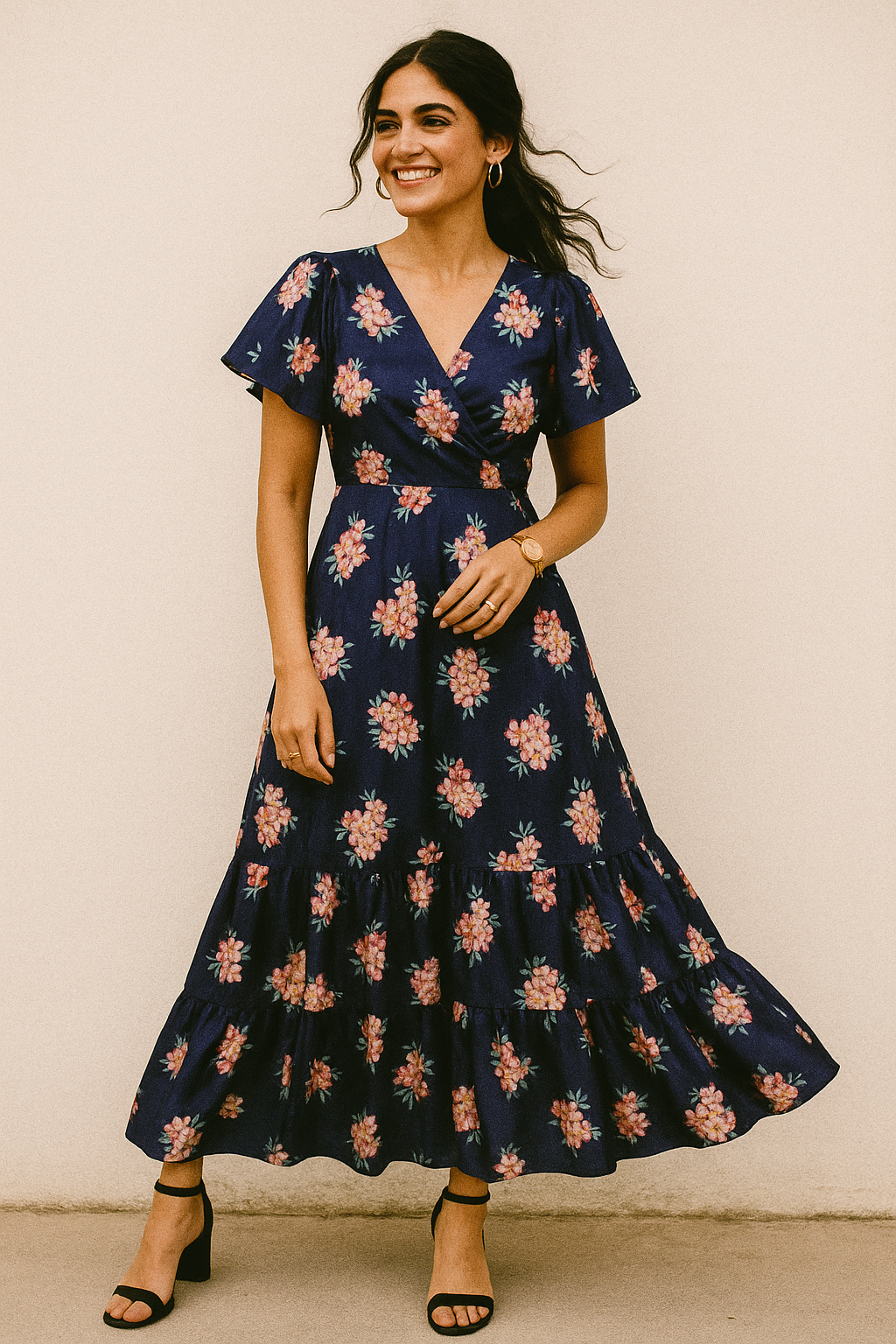 Violet Flower Bunch Digital Printed Fabric - Crepe