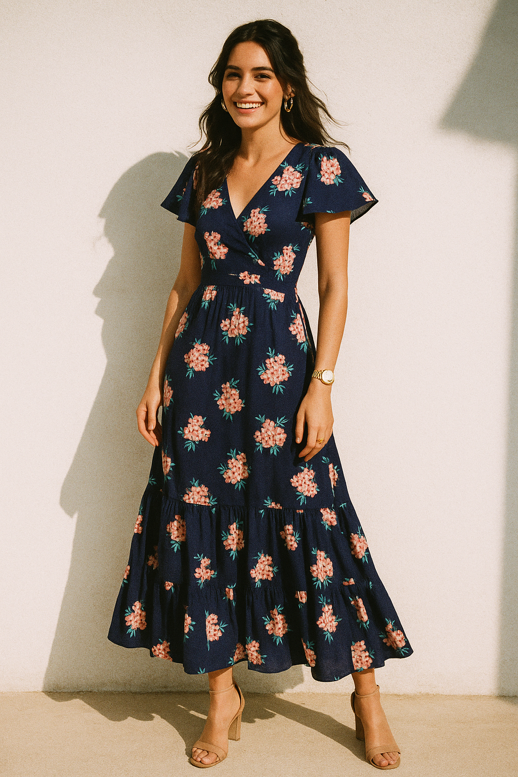 Violet Flower Bunch Digital Printed Fabric - Crepe