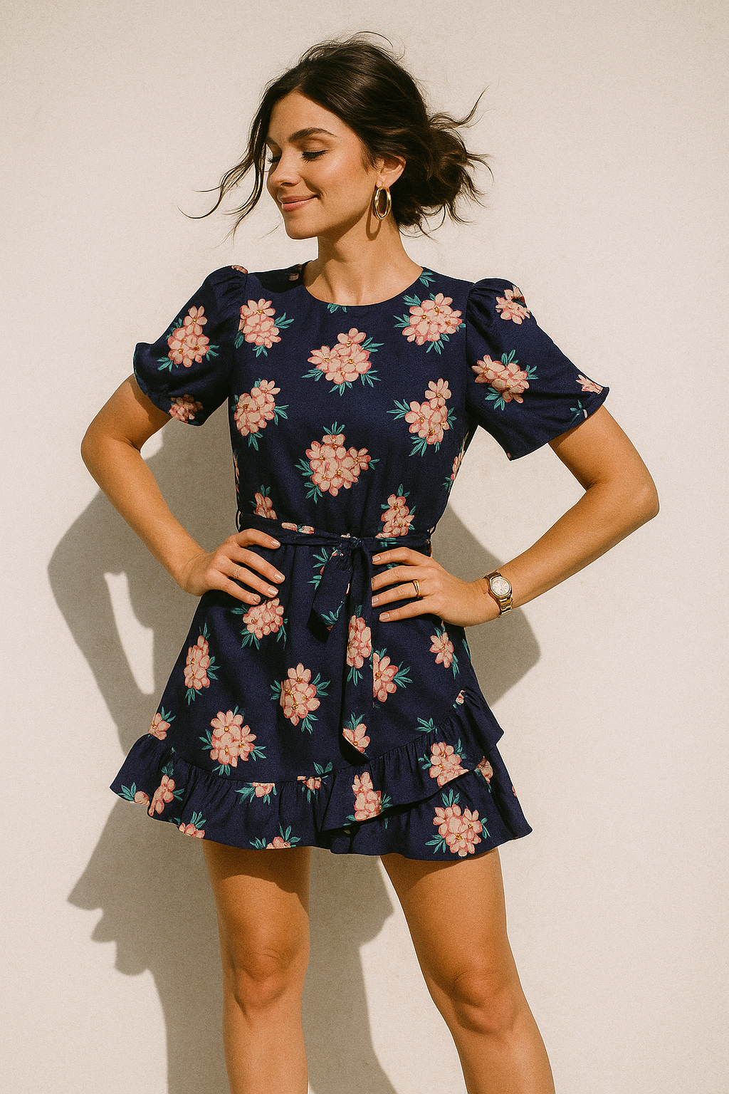 Violet Flower Bunch Digital Printed Fabric - Crepe