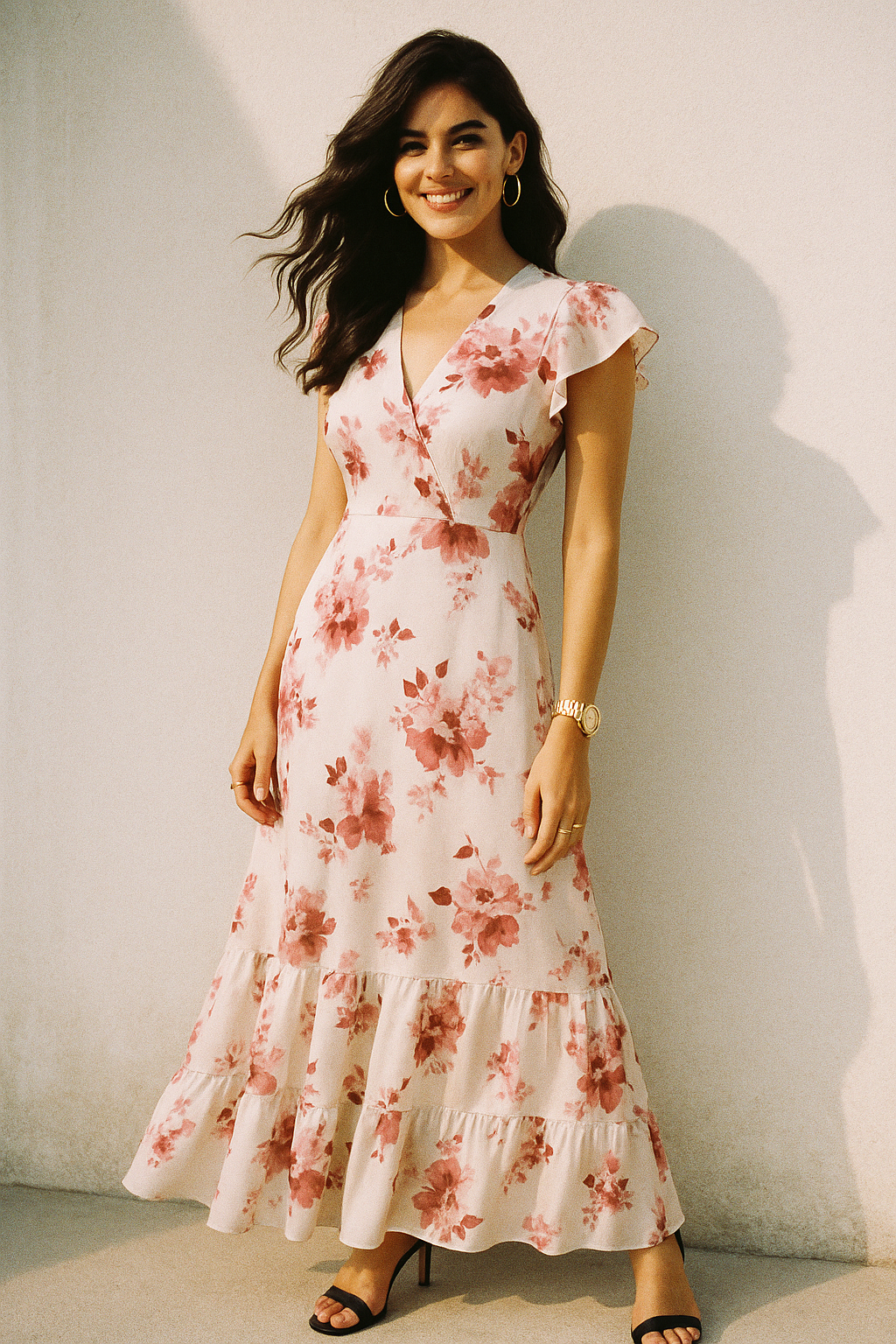 Maroon Flower Bunch Digital Printed Fabric - Crepe