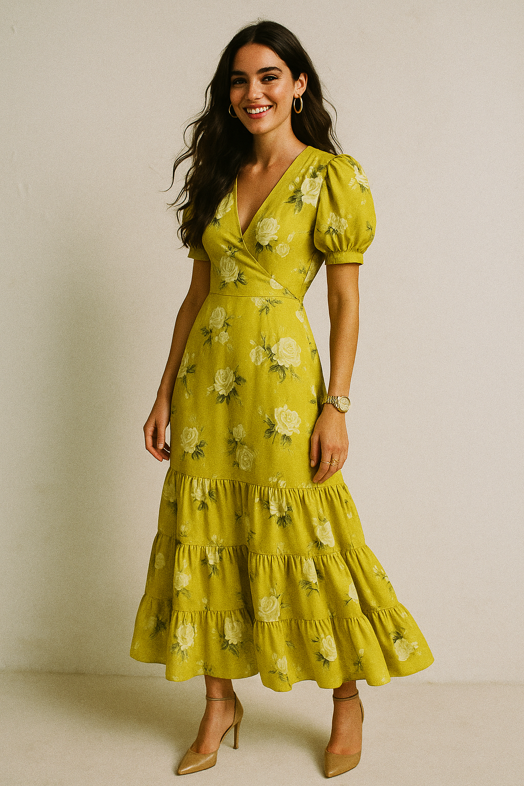 Lemon Yellow Flower Allover Digital Printed Fabric - Crepe