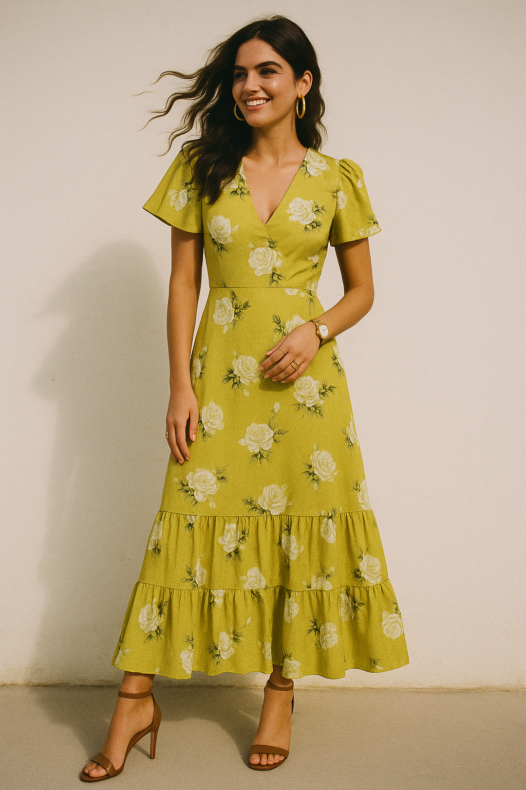 Lemon Yellow Flower Allover Digital Printed Fabric - Crepe