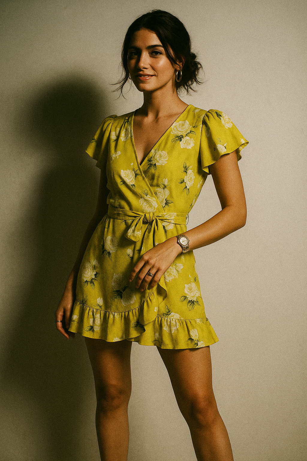 Lemon Yellow Flower Allover Digital Printed Fabric - Crepe