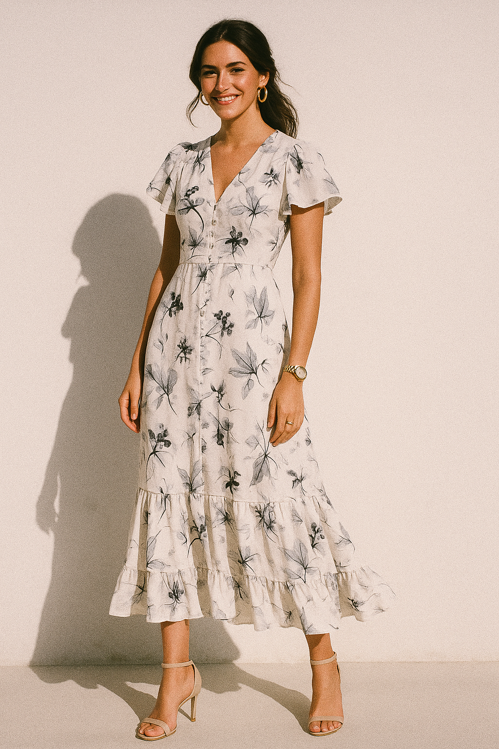 Black Floating Flowers Digital Printed Fabric - Crepe