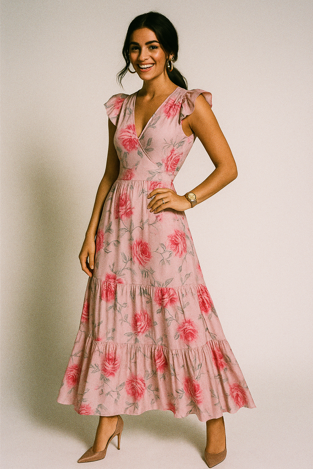 Pink Rose Allover Digital Printed Fabric - Crepe