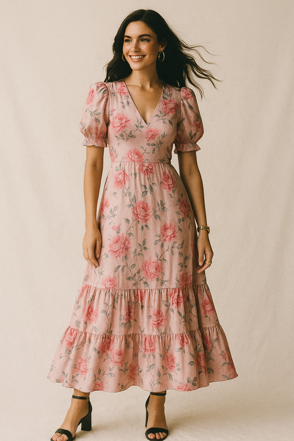 Pink Rose Allover Digital Printed Fabric - Crepe