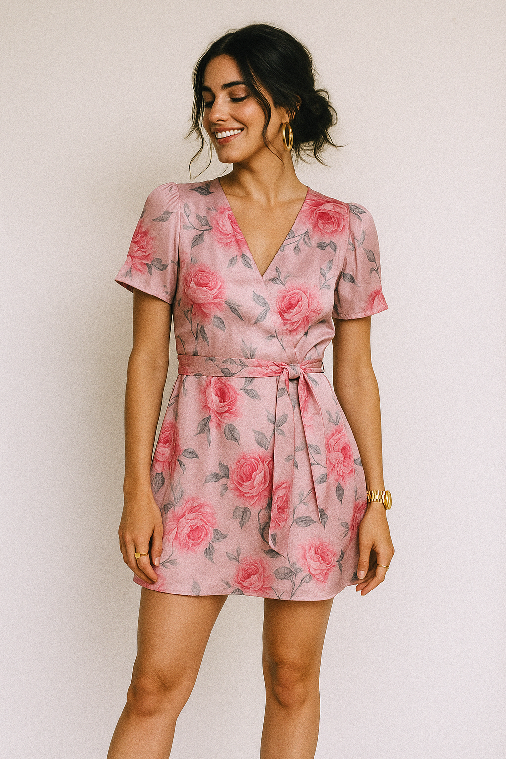 Pink Rose Allover Digital Printed Fabric - Crepe