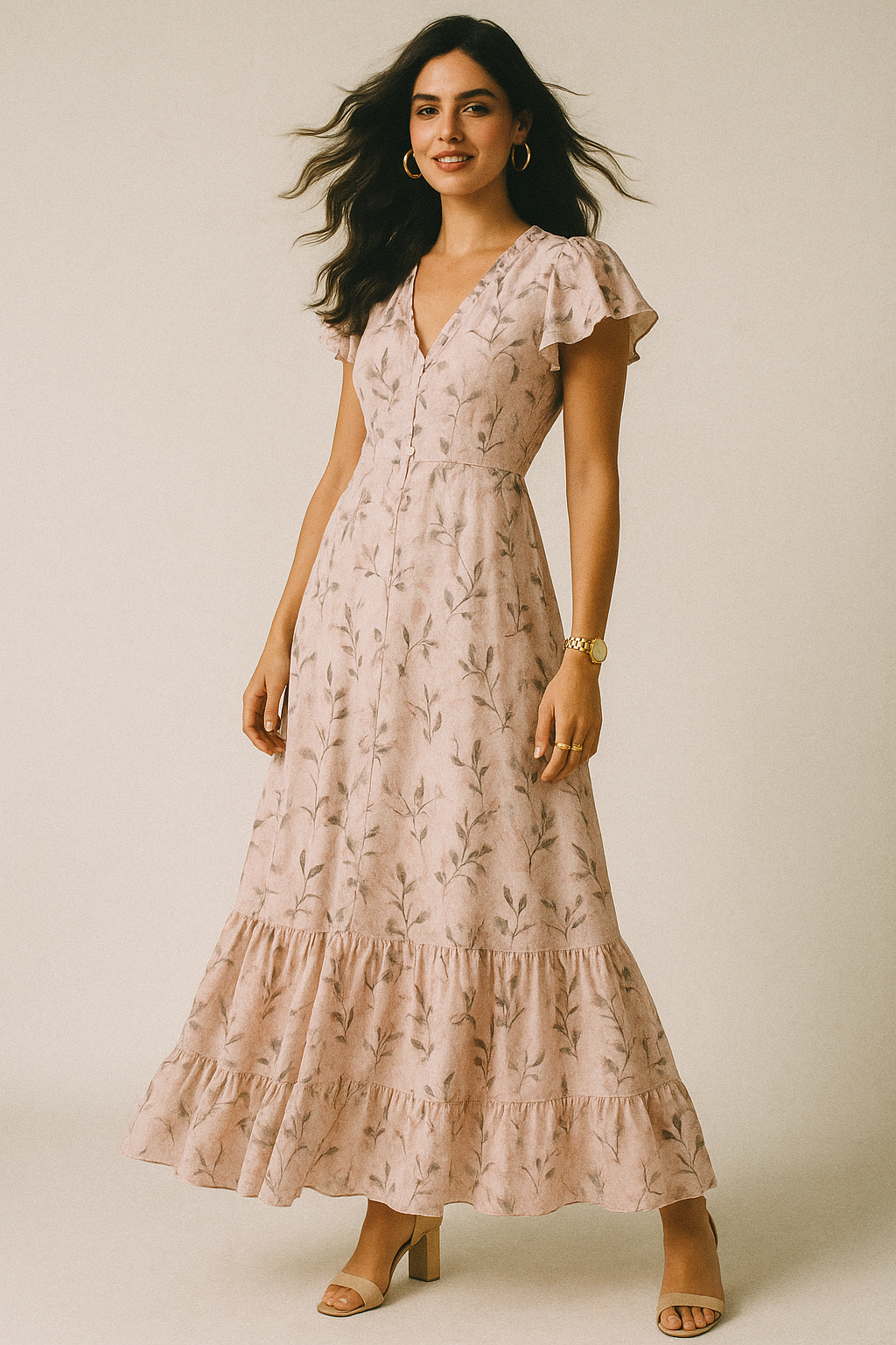 Pinkish Thin And Light Leaves Digital Printed Fabric - Crepe