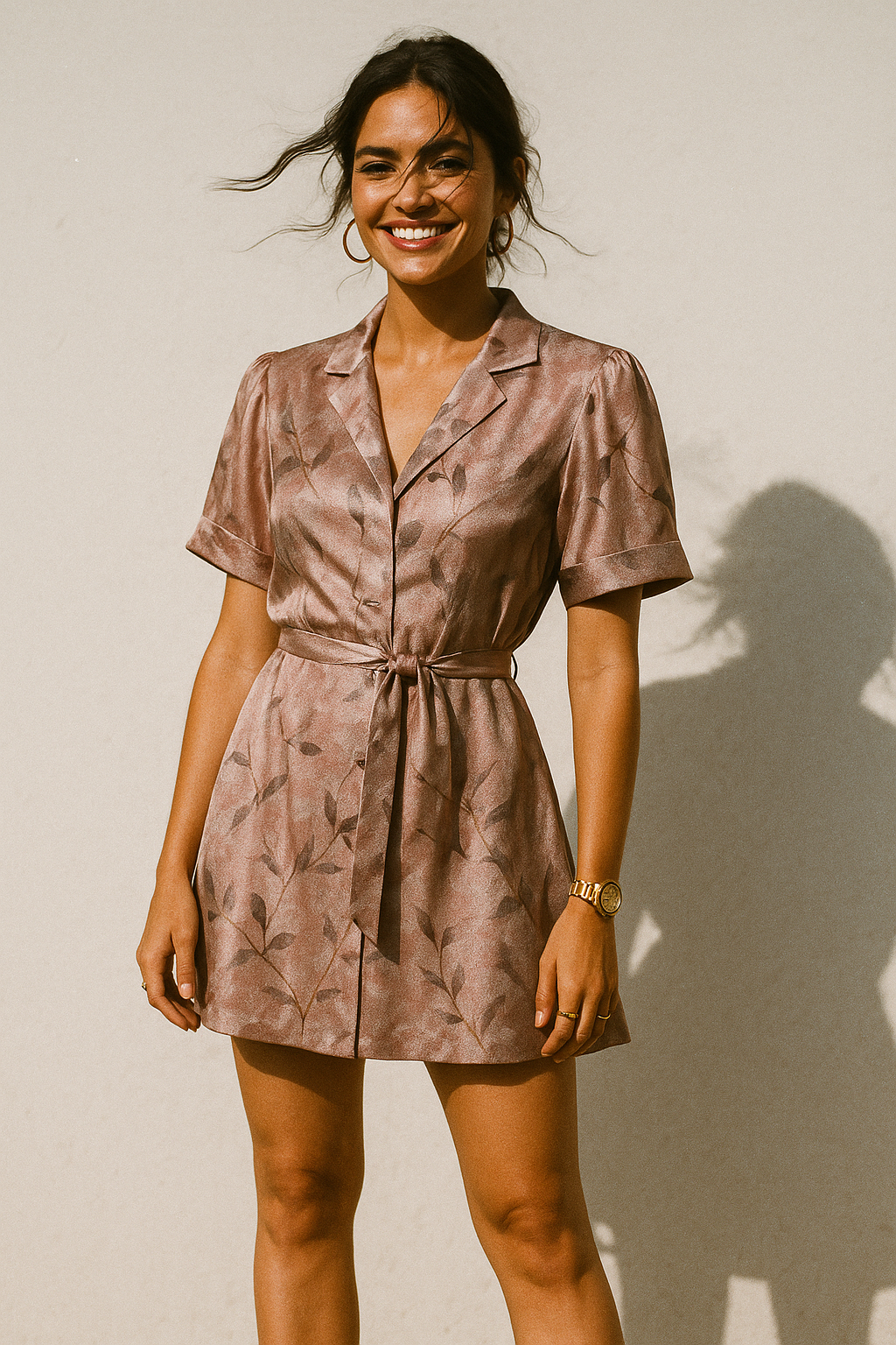 Pinkish Thin And Light Leaves Digital Printed Fabric - Crepe