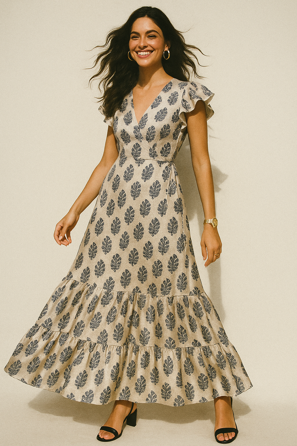 Block Print Motif Digital Printed Fabric - Crepe