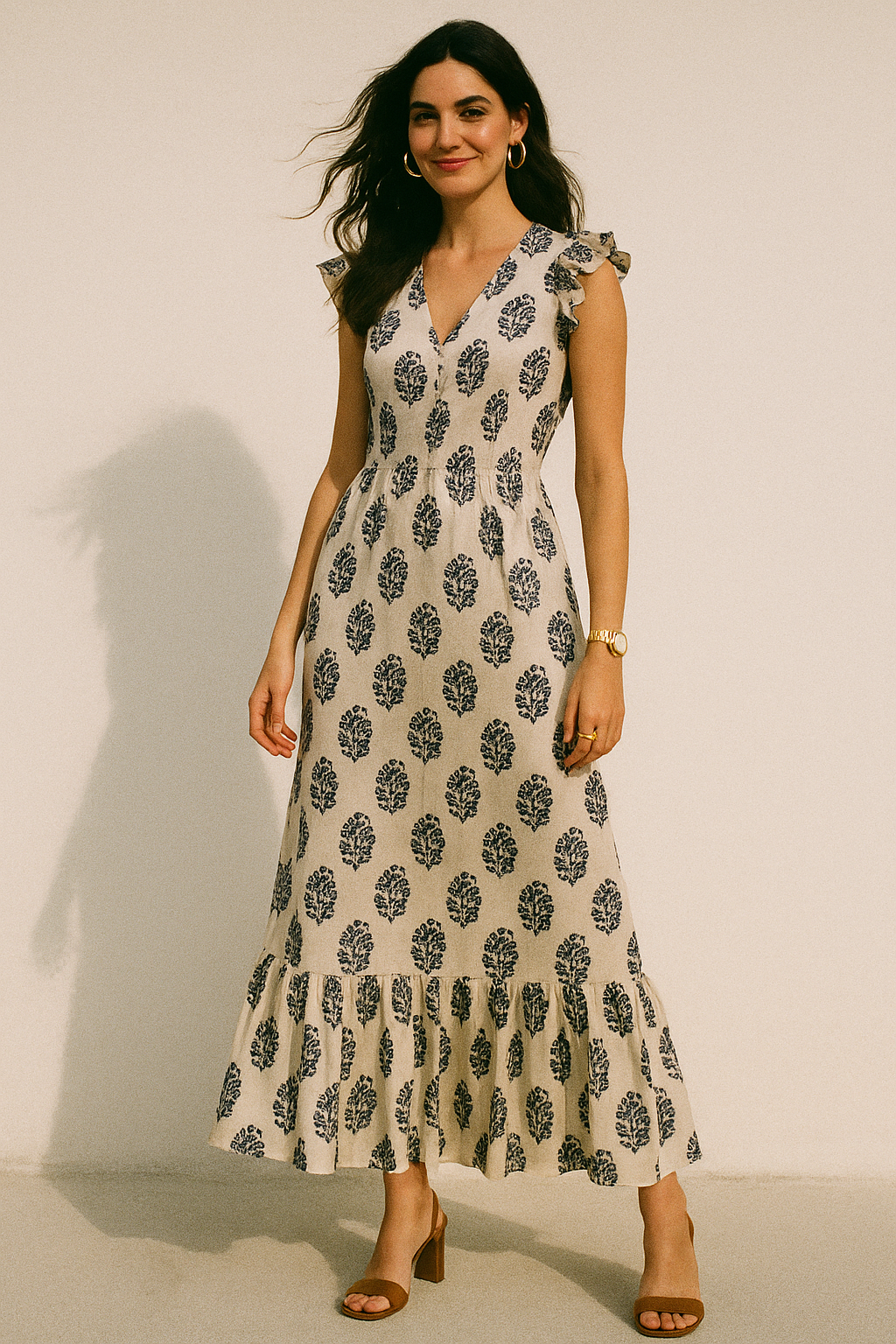 Block Print Motif Digital Printed Fabric - Crepe