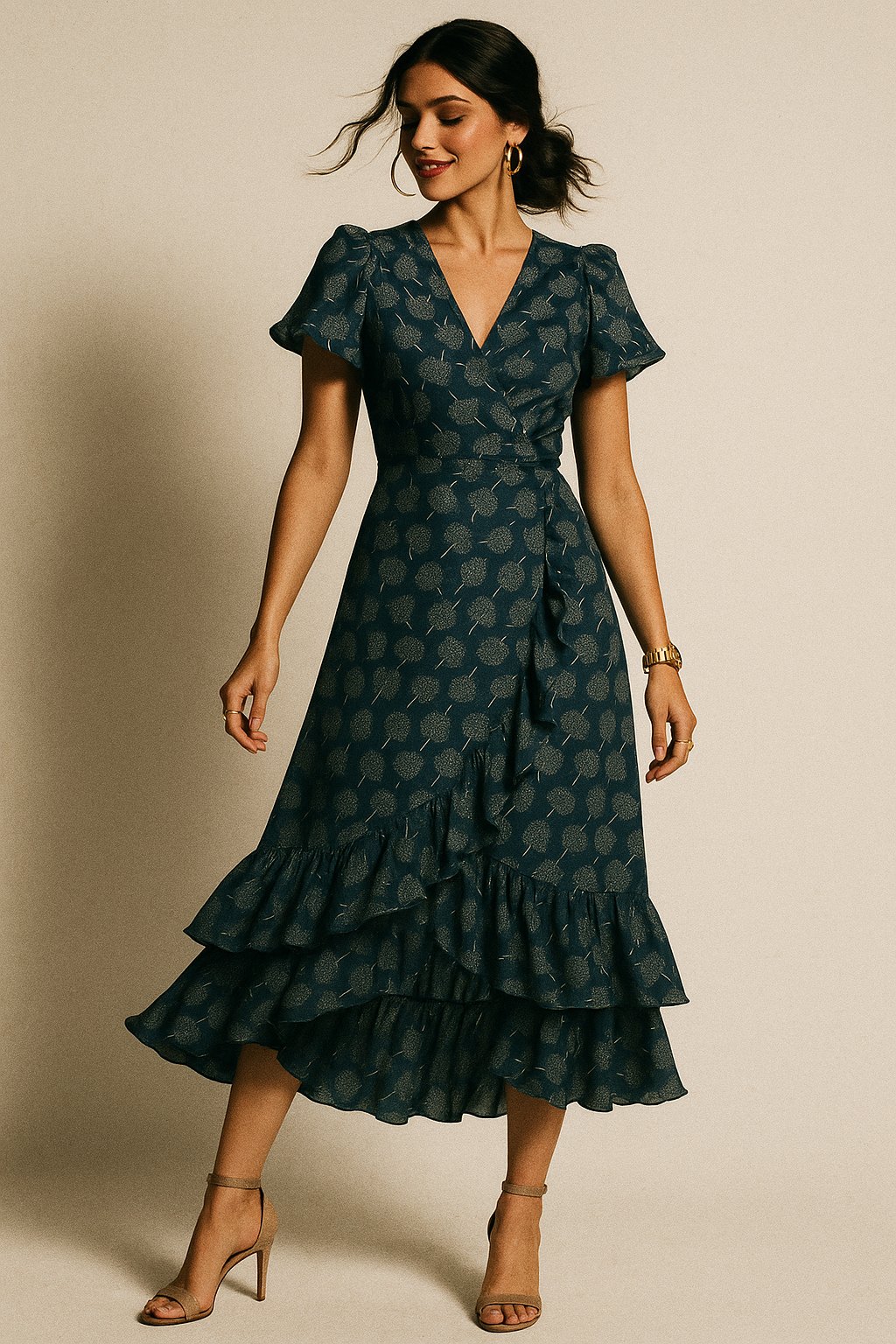 Stylized Mepal Leaf Motif Digital Printed Fabric - Crepe