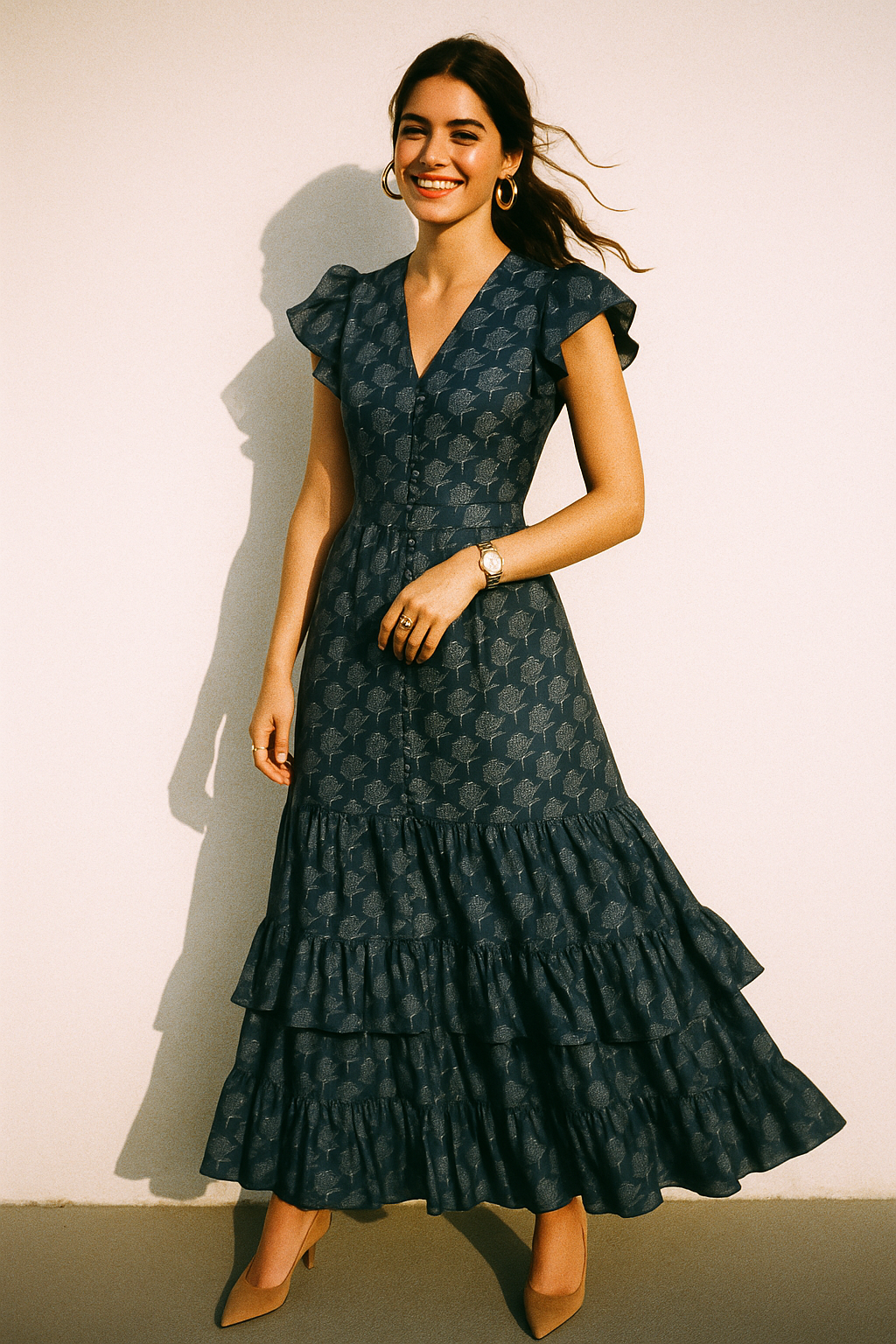 Stylized Mepal Leaf Motif Digital Printed Fabric - Crepe