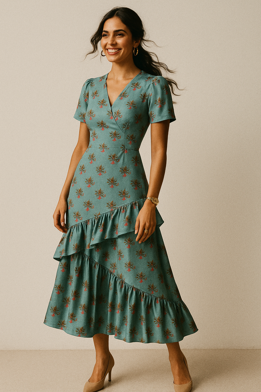 Vintage Flower Repeat Digital Printed Fabric - Crepe