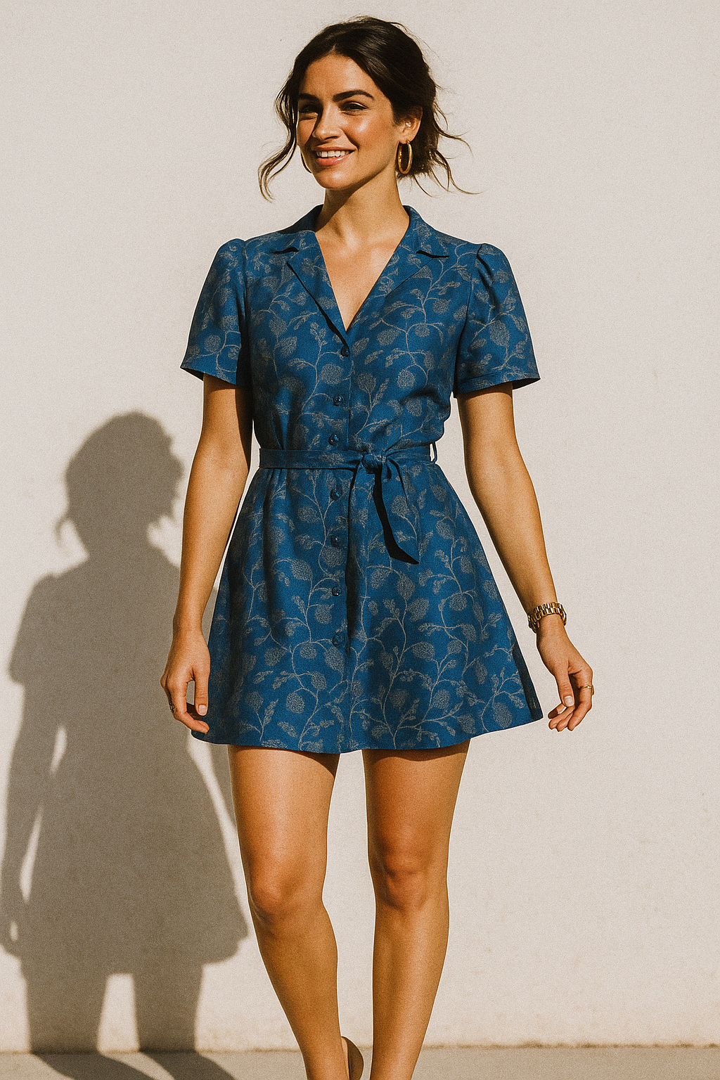 White Jasud Flower With Stalk Digital Printed Fabric - Crepe