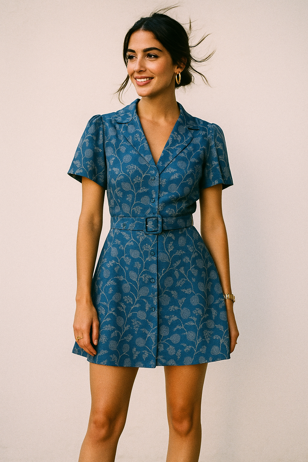 White Jasud Flower With Stalk Digital Printed Fabric - Crepe