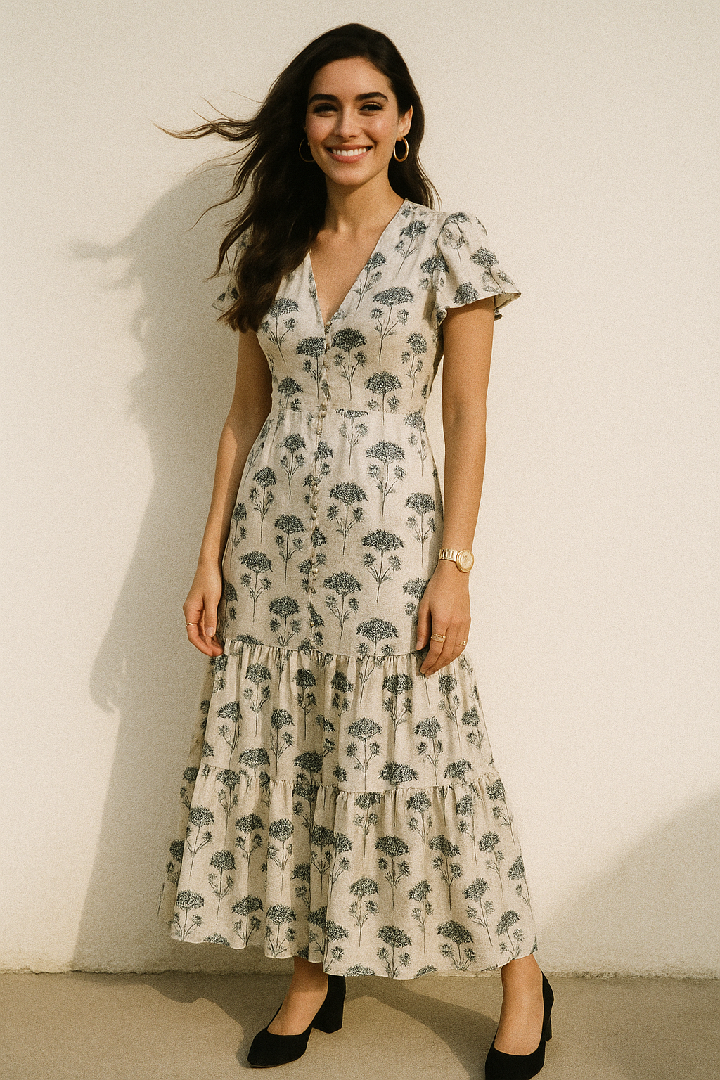 Winter Icy Flower Digital Printed Fabric  - Crepe