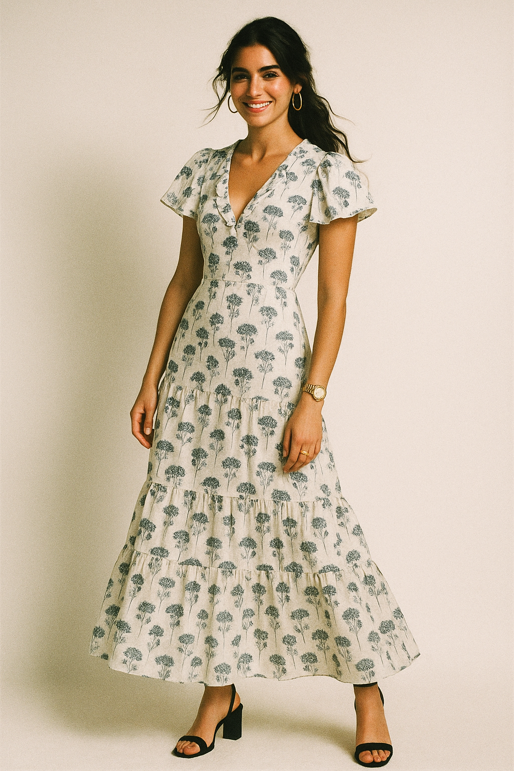 Winter Icy Flower Digital Printed Fabric  - Crepe