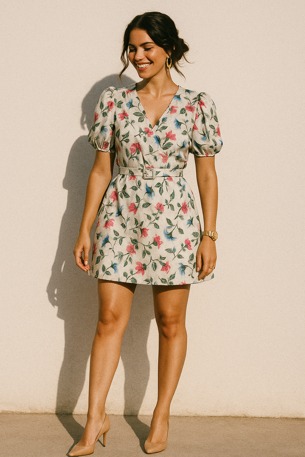 Flower With Olive Leaf Digital Printed Fabric - Crepe