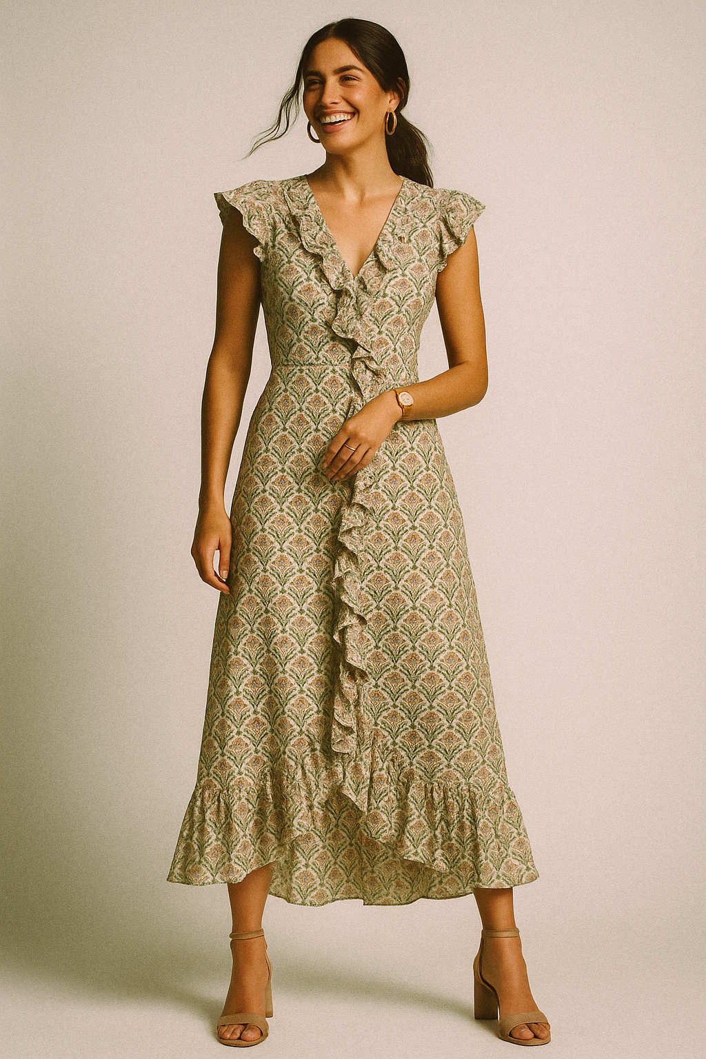 Green Leaves With Flower Digital Printed Fabric