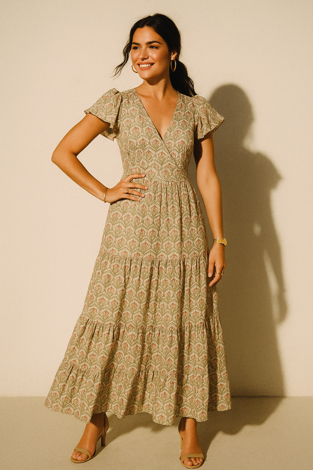 Green Leaves With Flower Digital Printed Fabric