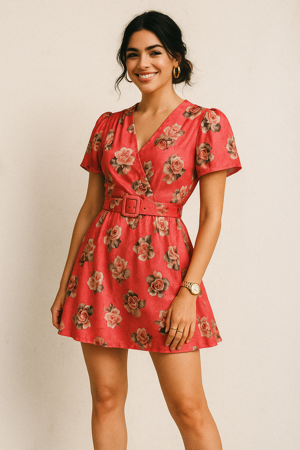 Pinkish Background With Valvet Roses Digital Printed Fabric - Kora Silk