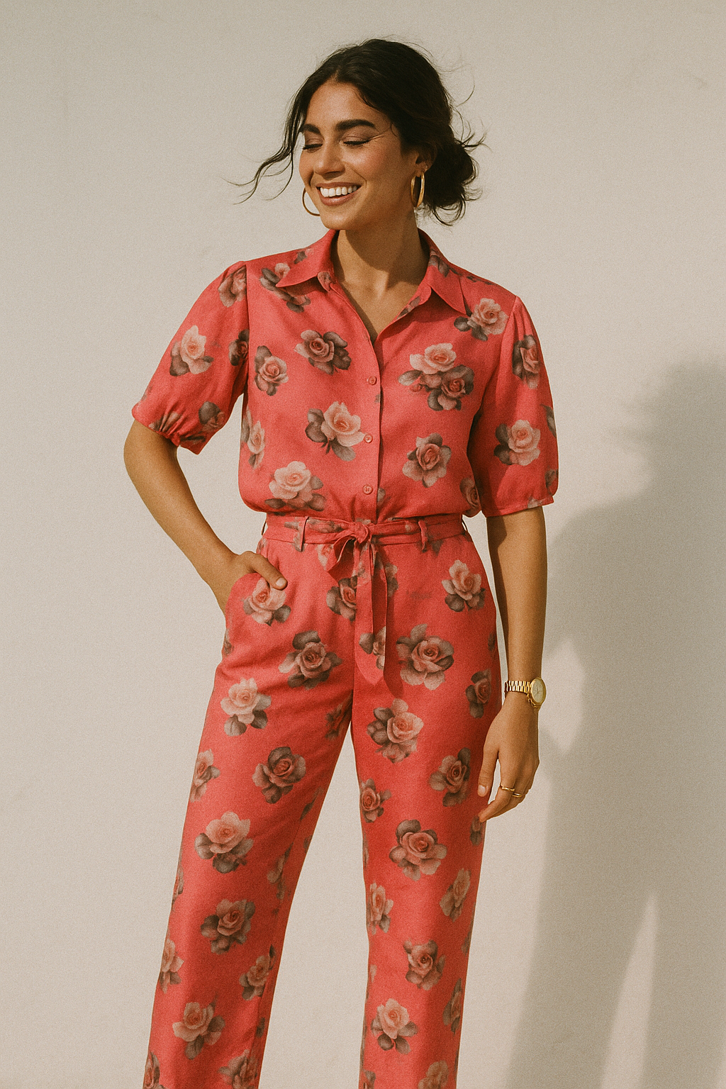 Pinkish Background With Valvet Roses Digital Printed Fabric - Kora Silk