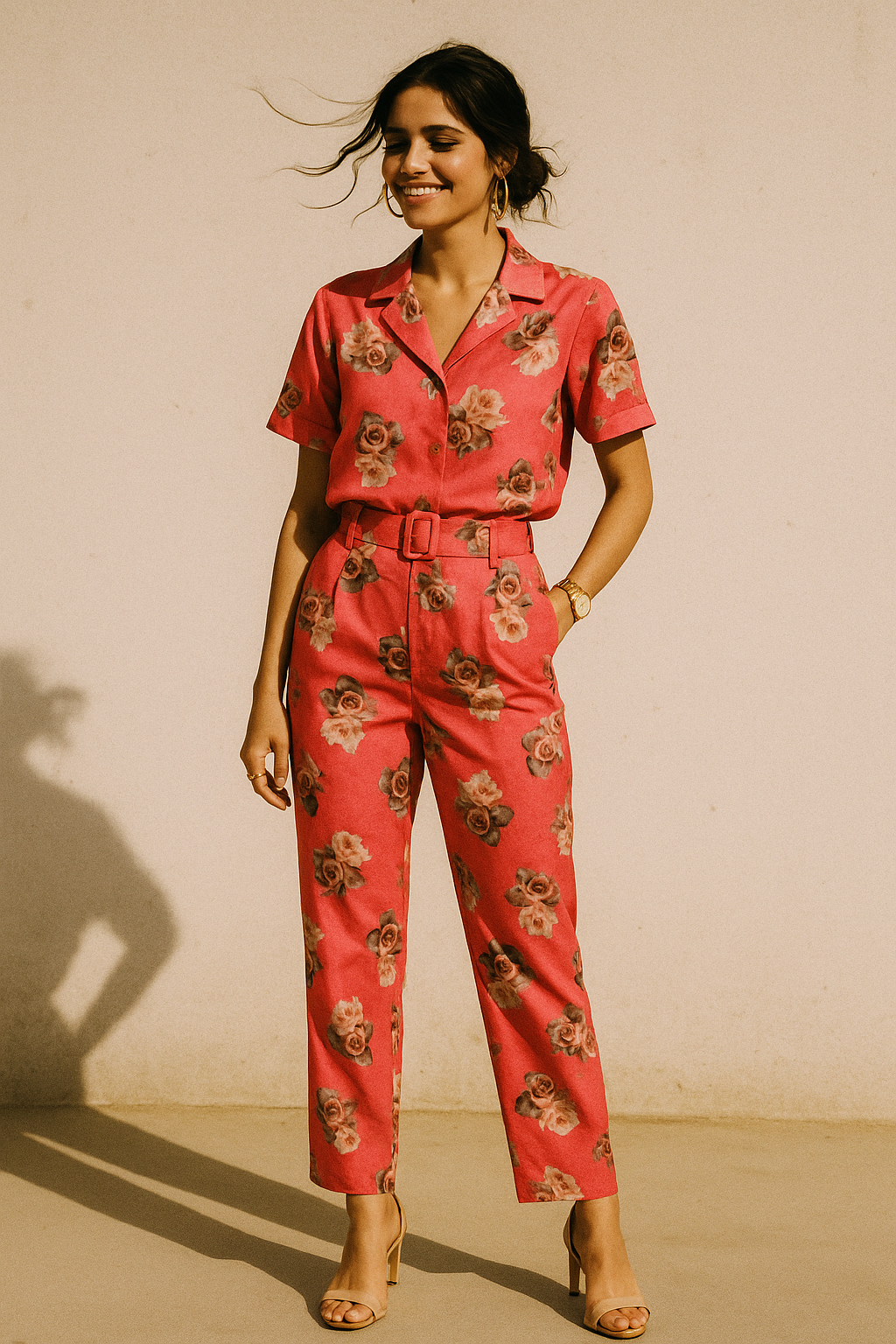 Pinkish Background With Valvet Roses Digital Printed Fabric - Kora Silk