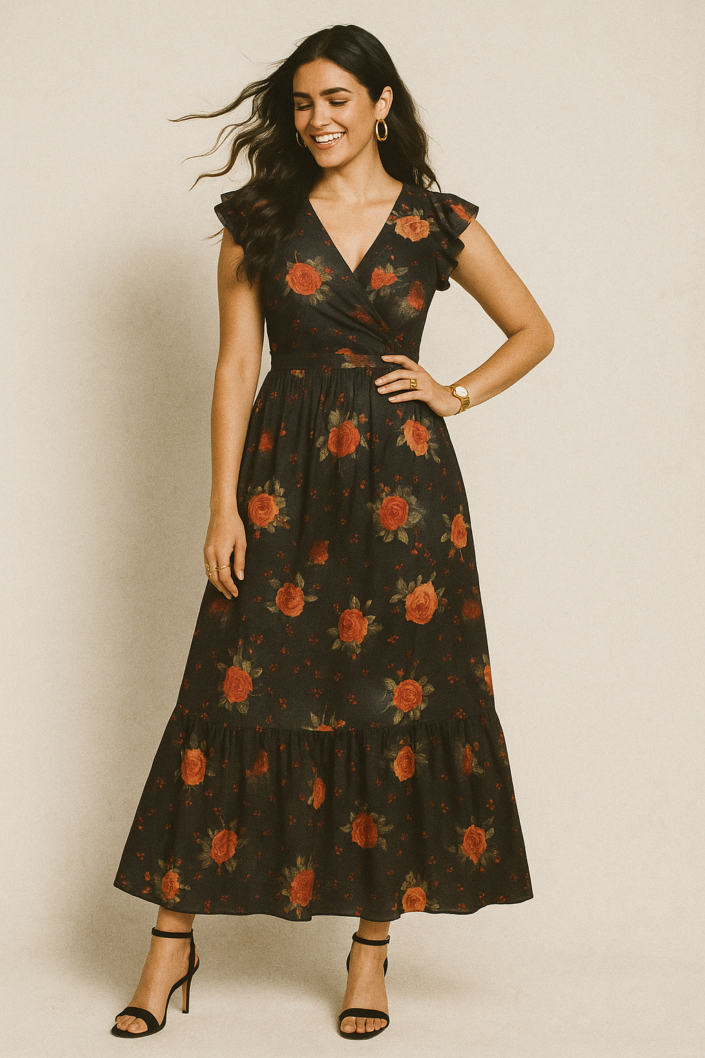 Most Trending Oranges With Red Rose Digital Printed Fabric - Kora Silk