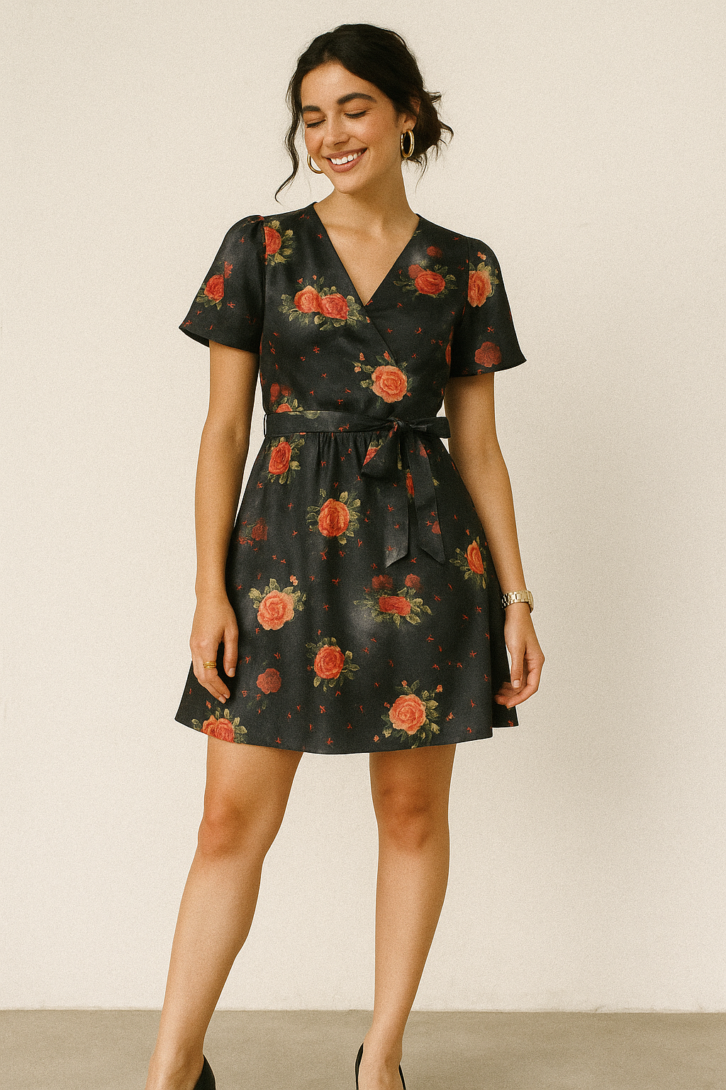 Most Trending Oranges With Red Rose Digital Printed Fabric - Kora Silk